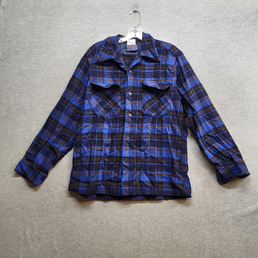 VINTAGE Pendleton Board Shirt Men Button Up Medium 70s Plaid Flannel Wool READ